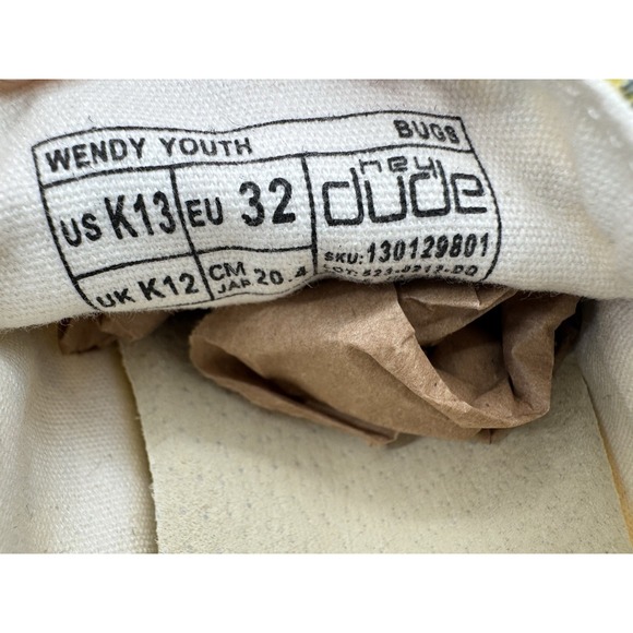 Hey‎ Dude NWT Girls Wendy Youth K 13 Bugs Yellow Slip-on Shoes Sneakers 32 - Picture 10 of 13
